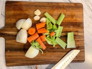 roughly cut veggies for bone broth